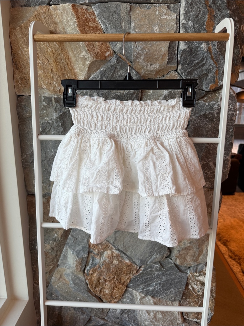 Zara White Eyelet Tiered Skirt
